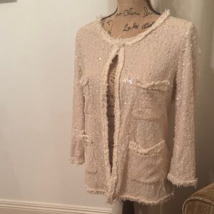ZARA Woman Cream Sequin Cardigan L